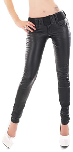 Red Seventy Women's Skinny Trousers Faux Leather Jeans Black Stretch Pants Size UK 10