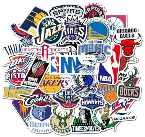 Basketball-Team Aufkleber für Laptop(32 PCS),Geschenk für Kinder Teens Erwachsene Jungen,Wasserdichte NBA Aufkleber für Wasserflaschen,Vinyl Stickers für Scrapbook,Skateboard,Auto