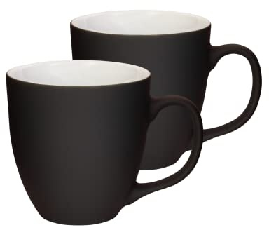 Mahlwerck Jumbotasse, Große Porzellan-Kaffeetasse mit Henkel, matte Oberfläche, Diamond Black, schwarz, 2er Set, 400ml