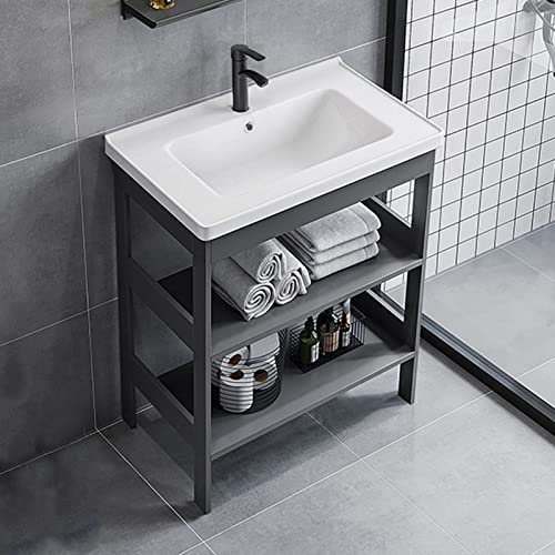 ZYFA Lavabo in Ceramica Bianco Lavatoio Lavello for Esterno e Interno Mobile Lavandino con piedistallo Supporto in Acciaio Inossidabile for ristoranti,bagni,Garage,Magazzini (Size : L71xW41xH78cm)