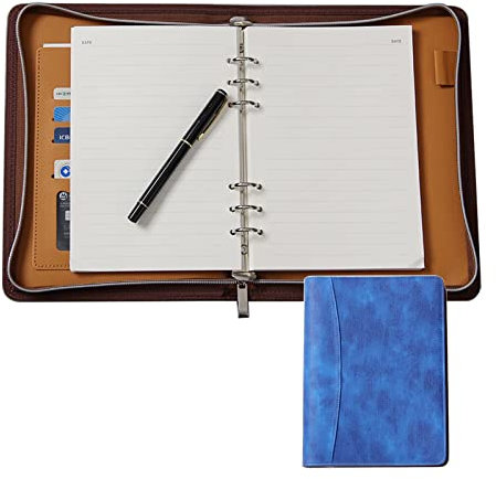 Schreibmappe A5 Konferenzmappe PU Leder Dokumentenmappe Mit Reißverschluss Geschäfts Ringbuch Mit Notizblock Und Stifthalter Für Damen Herren (Color : Blue 1)
