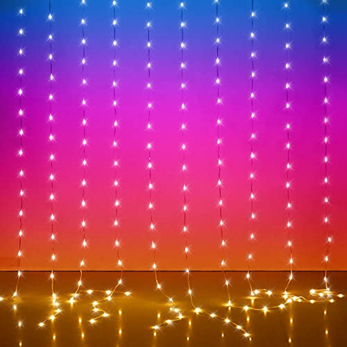 KepStars LED Curtain Lights, 9.8ft x 9.8ft 300 LED Color Changing String Fairy Lights Curtain Smart APP Control, Music & Voice Sync for Bedroom Wall Backdrop Indoor Outdoor Christmas Decorations