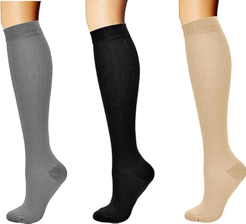 xinshibao 3 paires Femmes et Hommes Chaussette de Contention Bas de Contention Chaussettes de Compression, pour Sportive, Cyclisme, Voyage en Avion et Grossesse de maternité, Infirmières