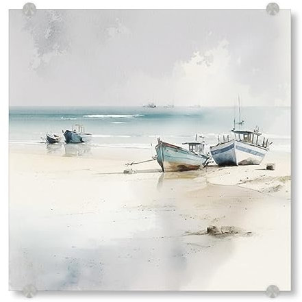 artboxONE Acrylglasbild 20x20 cm Reise/Strand und Meer Ruderboot Aquarell - Bild aquarell Boote Meer