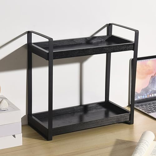IGTOPS Küchen Standregal Badezimmer Organizer,Badezimmer Holzregal Mit Zaun Erhöhtes Tray, Metallgestell Schreibtisch Organizer&Hängeregal Wandregal,Multifunktionales Gewürzregal&Kosmetikregal