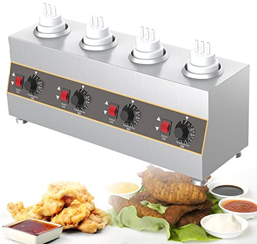 JINGEDD Calentador Comercial De Salsas MáQuina Derretidora Chocolate Queso,MáQuina Conservadora De Mermelada,650ml/Botella 2/3/4 Rejillas Calentador Salsas para Chocolate Queso De Mantequilla,4Grid