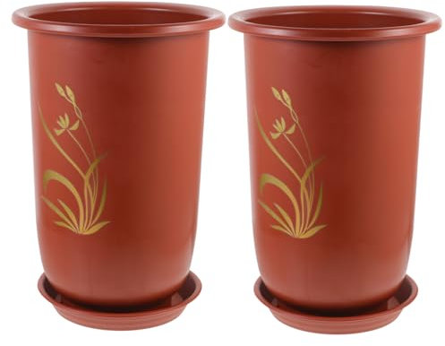 FONDOTIN 2ensembles Pots De Céramique avec Plateau De Pots à Orchidées pour Plantes Intérieur Décoration pour Salon Et Balcon Style Imprimé Couleur