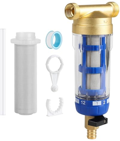 SWAWIS Wiederverwendbare Ausspülbarer Feinfilter 3/4'' | Spin-Down-Sediment-Wasserfilter mit Ersatzfiltereinsatz, Wasserfilter Gartenschlauch, Wasserhahn Wasserfilter Wasser