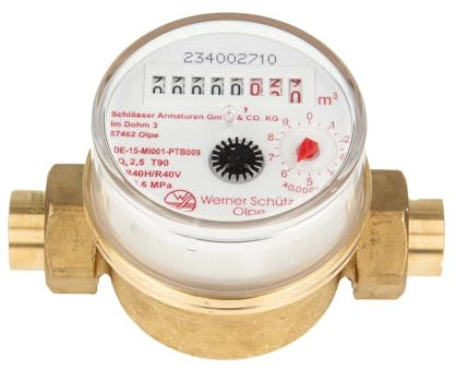 Einstrahlzähler ETK Kombi-Set (Warmwasser) bis 90 Grad Länge 80 mm, inkl. Verschraubungen mit 15 mm Lötmuffe