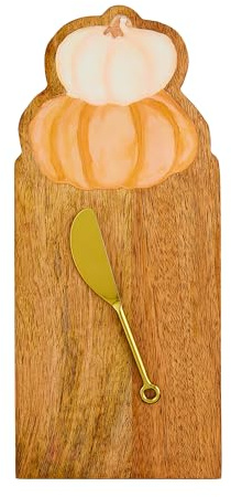 Mud Pie 42210121P Pumpkin Enamel Gather Board Servierbretter, Mangoholz, Orange/Abendrot im Zickzackmuster (Sunset Chevron)