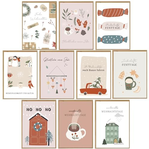 BIROYAL Weihnachtskarten mit Umschlag Set 10 Stück - A6 Klappkarten Weihnachten - Karte Weihnachten - Christmas Card - Klappkarten Weihnachtsgrußkarten für Familie, Freunde