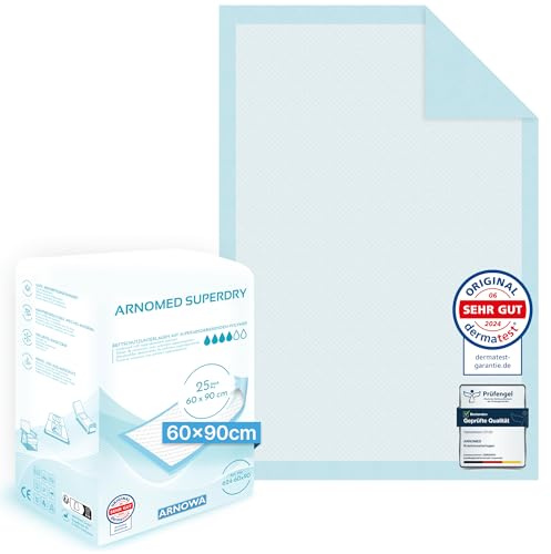 150x ARNOMED® Krankenunterlagen 60x90cm saugfähige Inkontinenzunterlagen | 5-lagige Zellstoff Unterlagen fürs Bett bei Inkontinenz, saugfähige Wickelunterlage für Babys, Wickelunterlage Einweggebrauch