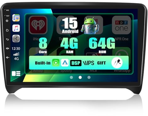 SIXWIN 8 Core 4GB+64GB Android 15 Radio de Coche para Audi TT MK2 8J MK2 (2006-2012) Integrado CarPlay Android Auto DSP GPS, 9” IPS 2.5D Touch Screen,1280 * 720,con WiFi BT USB FM RDS Mirror Link