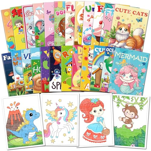Elfew 24 Pièces Livre de Coloriage pour Enfants 3-8 Ans, Mini Livre de Couleur, Activites de Coloriage, Livres à Colorier pour Anniversaire DIY Remplisseur de Sac Cadeau, Enfants Livre de Coloriage