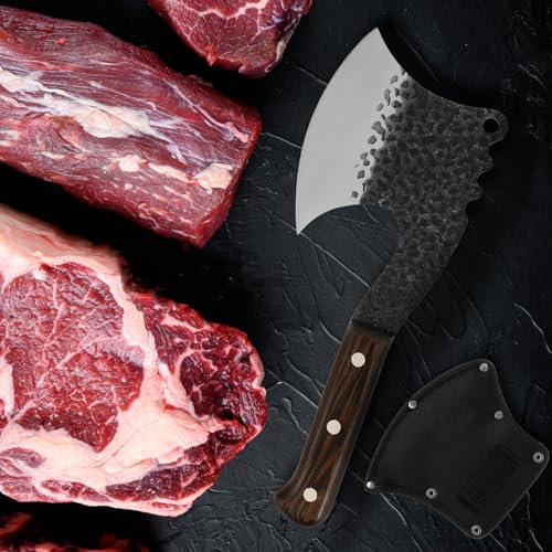 de Cuchillo de cuchilla de hueso de carne con vaina y mango de madera de carnicero forjado con mano de carnicero lleno de carne de color carcasa de hueso de hueso de la carnicero para cortar hueso o c