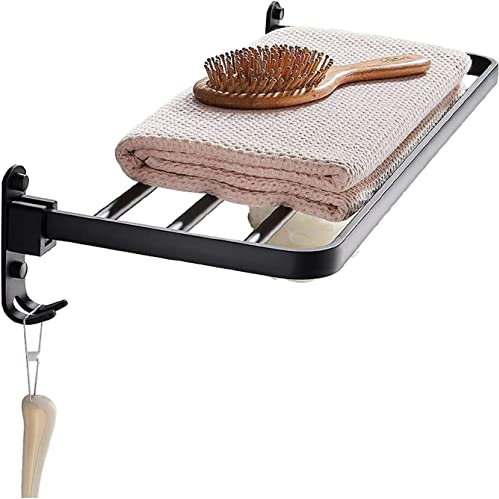 DKRAHRJJ Badetuchhalter Mit Haken, Faltbarer Handtuchständer, Handtuchhalter Fürs Badezimmer/Black/40Cm