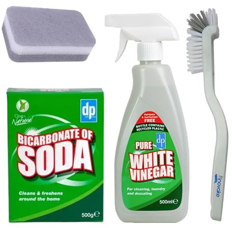 Inovake Bundle with Bicarbonate of soda for Cleaning & White Vinegar for Cleaning (Baking Soda for cleaning),White Vinegar Cleaning Spray bundle with an Inovake long handle brush and abrasive sponge