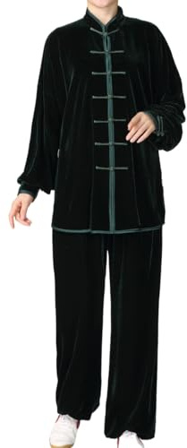 HEARTTOUCH Unisex Velvet Tai Chi Uniform Chinese Traditional Kung Fu Clothes Tang Suit Qi Gong Martial Arts Shaolin Costume (Dark Green,M,Medium)