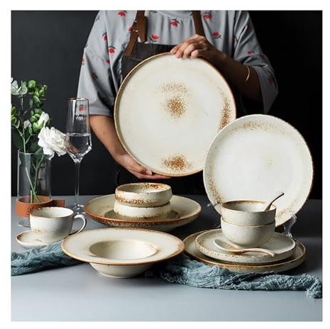 SHEDIE Juegos de vajilla de Porcelana,Juegos de vajilla de 18 Piezas,Juego de Platos, Elegante Servicio de vajilla de gres for 4, Juego Combinado de vajilla