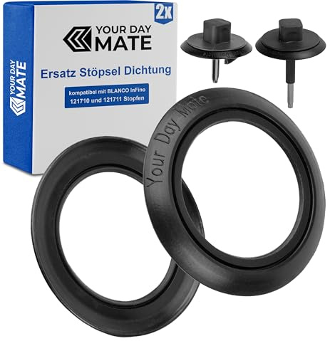 Ersatz Stöpsel Dichtung, 2 Stück, kompatibel mit BLANCO InFino 121710 und 121711 Stopfen, aussen 52 mm, innen 34 mm, aus Silikon, Dichtungsring Abflussstöpsel Spülbecken, Ablaufstopfen Lippendichtung