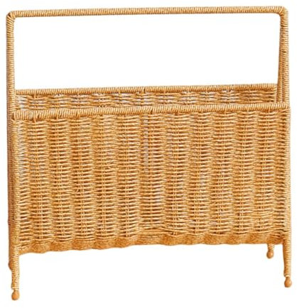 LIbgiubhy Revistero de mimbre marrón claro, organizador de revistas tejido de ratán sintético para un almacenamiento eficiente en el hogar