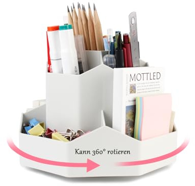 IOO6Z8SY Drehbarer Stiftehalter - 360° Drehbarer Schreibtisch-Organizer mit 9 Fächern, Multifunktionaler Stifte-Organizer für Büro, Schule und Zuhause,Grau