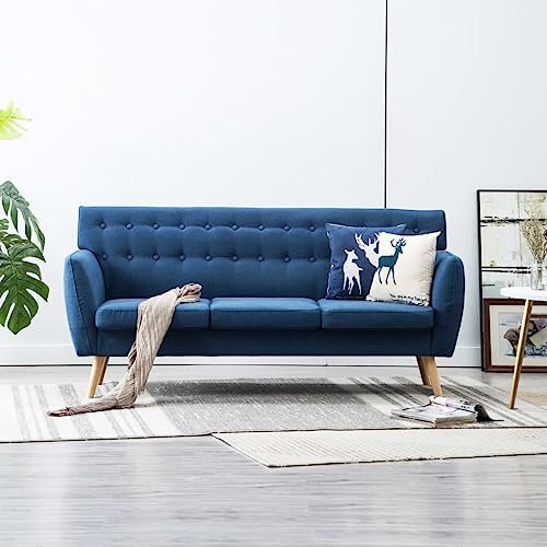 Brokky 3-Sitzer-Sofa Wohnzimmer Sofa Sitzecke Wohnzimmer Sofa Couch Sitzecke Stoff 172x70x82 cm Blau