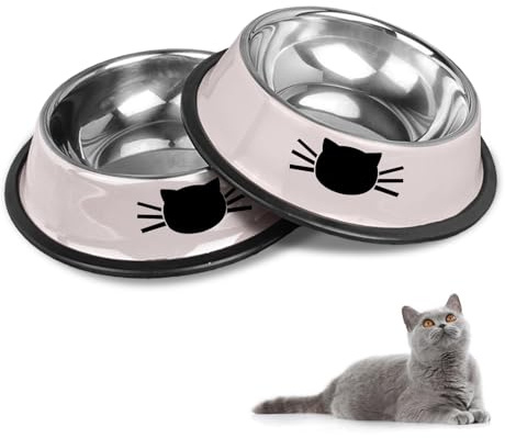 HTRTRR Set di ciotole per gatti antiscivolo in acciaio inox, ciotole per gatti per animali domestici (grigio e grigio)