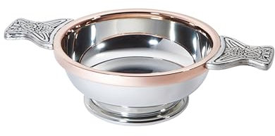 Cuenco de degustación de whisky Quaichs de peltre y cobre con taza de amor para quaichs (grande con grabado)