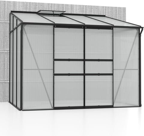 Vitavia Anlehn-Gewächshaus Osiris 5200, schwarz, 5,2 m², 6 mm HKP | Wetterfestes & stabiles Wand-Gewächshaus zur Pflanzenanzucht | Ideales Treibhaus für Gemüse, Kräuter & Blumen