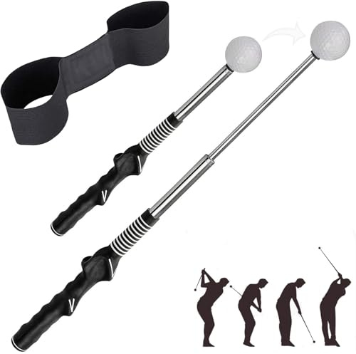 2 Pack Retractable Golf Training Aid, Golf Swing Training Aid with Arm Posture Correction Strap, Adjustable Golf Grip Trainer, Golf Practice Accessories Great for Beginners and Professionals