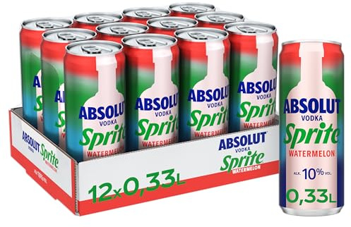 Absolut Vodka Sprite Wassermelone, alkoholhaltiges Mixgetränk, 12 x 330 ml | Alkoholhaltiges Mixgetränk (10% Vol) aus Wodka und erfrischendem Zitronen-Limetten-Wassermelonen-Geschmack