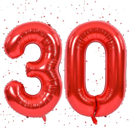 Rot Luftballon 30,Zahlen Luftballon Rot,40 Zoll rot Folienballon 30,Zahlenballon 30 Helium Ballon luftballon 30 Geburtstag für Geburtstagsdeko Frau Mann Jubiläum Party Deko