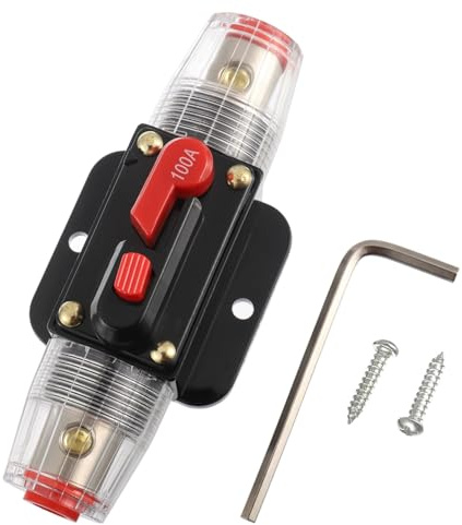 BOJACK 100A Audio Inline-Leistungsschalter-Reset-Sicherungshalter | 12V-24V-DC-Reset-Sicherungshalter mit manuellem Reset 3-15AWG Überlastschutz für den Schutz von Kfz-Marineboot-Audiosysteme