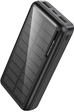 Power Bank, Power Bank, Batteria esterna portatile solare da 30000 mAh con 2 porte di ingresso e 2 di uscita, caricabatterie ad alta capacità, nero, 142 * 69 mm