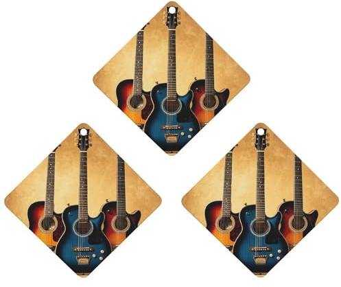 3PCS Guitar Collection Car Air Freshener Hanging Scented Cards Cute Black Car Fresheners Long Lasting New Cars Scents for Women Men Natural Air Freshener with Lanyard Automotive Freshies