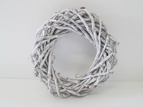 Deko-Kranz aus Weinreben, 30 cm Durchmesser, Weiß Gewischt