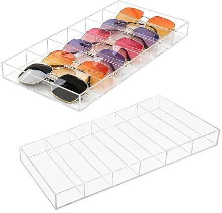 chunhai 2 Pack Acrylic Sunglasses Organizer, 6 Slot Clear