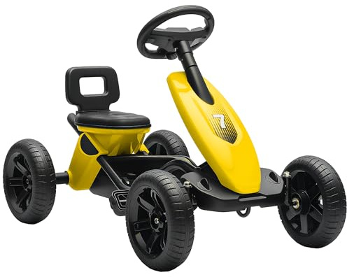 AIYAPLAY Go Kart a pedali per bambini, auto da corsa per bambini con pneumatici silenziosi in EVA, per 2-5 anni, giallo