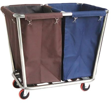 Carro Clasificador de Ropa con Ruedas, Carrito de Lavandería Comercial, Carrito Resistente para Ropa Blanca de Hotel con 2 Bolsas Extraíbles, Estructura de Acero Inoxidable, Capacidad de 200kg/440lb