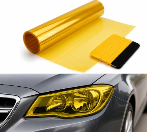 HYMC Yellow Headlight Tint Film 30x120cm with Squeegee Tool - Self Adhesive Bubble Free Vinyl Wrap for Car Taillights and Fog Lights