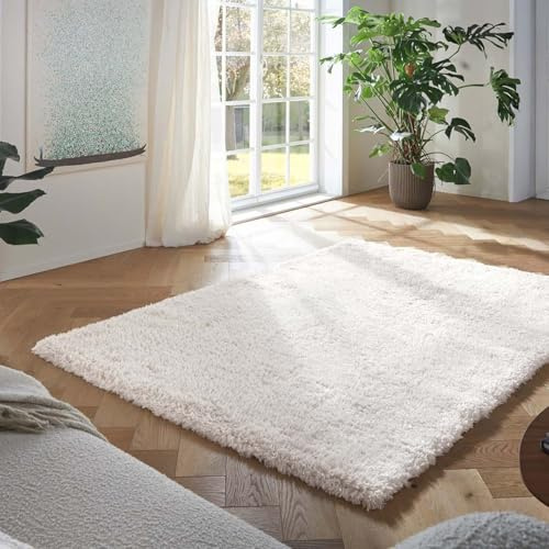 Taracarpet Flokati Teppich Langflor Kuscheliger Shaggy Weich Hochflor Wohnzimmer Schlafzimmer Home deko Modern Flauschig Anti-Rutsch Unterseite Creme 140x200 cm