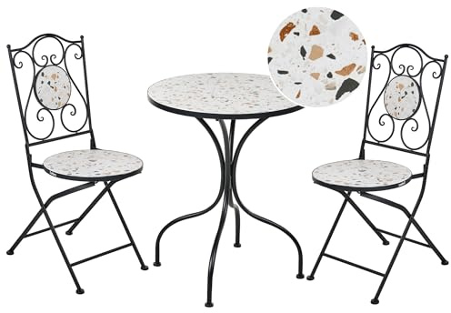 Beliani Outdoor Garten-Bistro-Set Metall Vintage-Stil Terrazzo-Effekt Tischplatte Eisenrahmen Schwarz Artena
