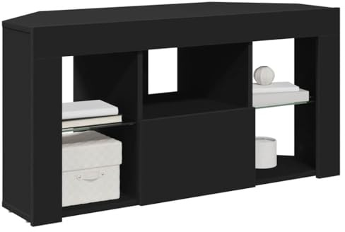 vidaXL Meuble TV LED d'angle Noir 100 x 40 x 50 cm Bois d'ingénierie, Meuble TV Contemporain, Rangement Moderne, Centre de Divertissement Durable, Unité Minimaliste, Cabinet d'angle, Console de Salon