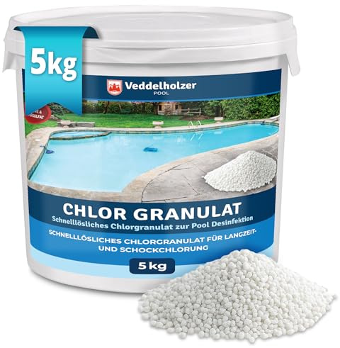 Veddelholzer 5 kg Chlorgranulat für Pool – Schnelllösliches Schockchlor zur Stoßchlorung & Saisonstart – Wasserpflege & Wasserdesinfektion für klares Poolwasser