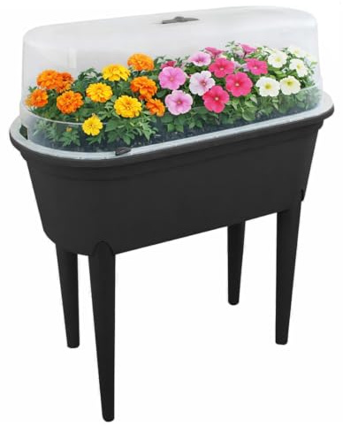 OutdoorOasis Raised Beds for Garden & Patio Planter with Greenhouse Cover – Elevated Mini Propagator on Legs for Vegetables, Herbs & Seeds – Portable Plastic Grow House (83cm), Grey