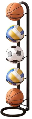 Basketballständer – Aufbewahrungsständer für Sportbälle mit 5 Schichten, Volleyball-Organizer – für Basketball, Volleyball, Fußball, Garage, Fitnessstudio, Innenbereich, Terrasse T