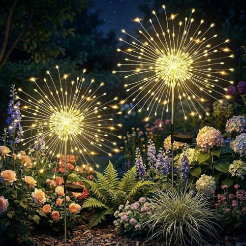 A.bigwhale Solaires Extérieur Jardin, Lumières Feux d'artifice Solaire, Étanche 2 Pièces 120 LED Lampes Solaires d'extérieur pour Jardin Chemins Passerelle Balcon Pot de Fleurs