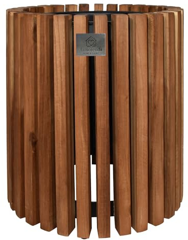 lamorenda Pflanzgefäß Pflanzkübel Blumenkübel Holz Akazie inkl. Kunststoffeinsatz D40 x 44 cm Dunkelbraun