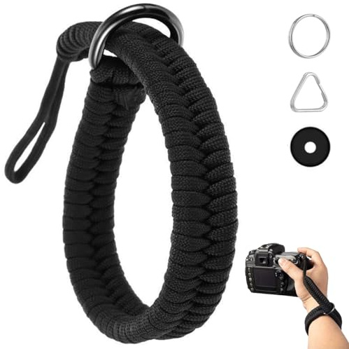 Correa de Muñeca para Cámara de Paracord, Negro Correa de Mano para Cámara | Cordón Empuñadura de Mano para Cámaras, Compatible con Cámaras DSLR o Sin Espejo, Accesorios Fotografia